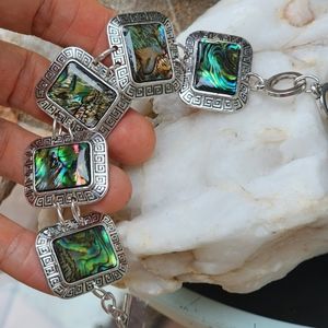 Silver plated Abalone Natural Stone Bracelet hypoallergenic Mother Pearl Jewelry